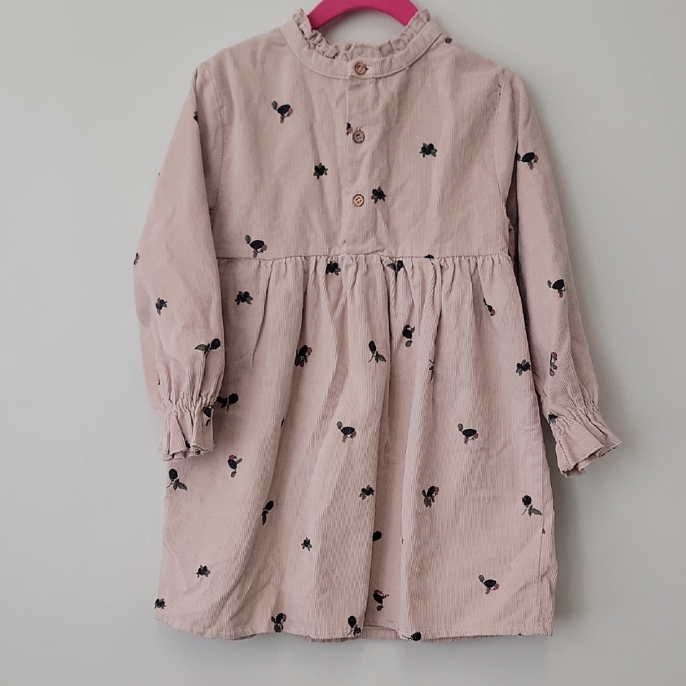 Jamcore Cottagecore Corduroy Charming Pink Kids Dress with Berry Print
